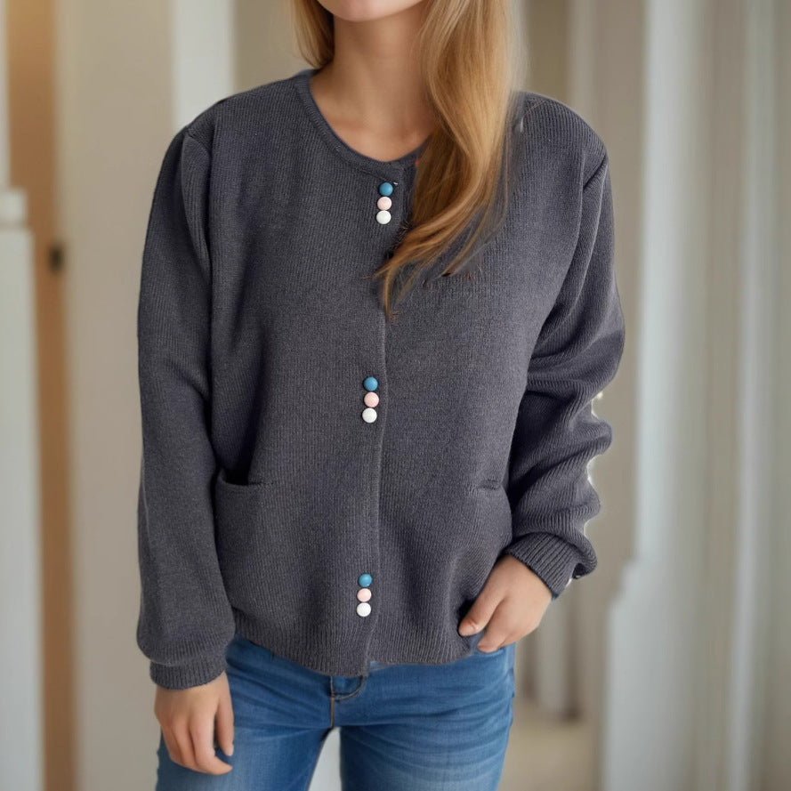 Women's Cardigan with Decorative Buttons and Pockets