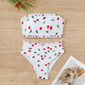 Women's Bandeau Bikini with Cherry Pattern and Ruffle