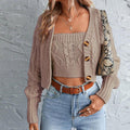 Women's Knit Set with Cardigan and Crop Top