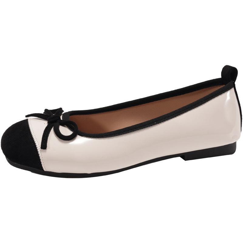 Women's Ballet Flats with Elegant Bow and High-Quality Glossy Finish