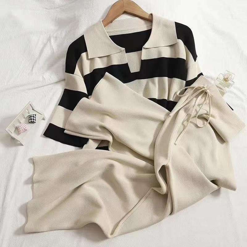 Women's Striped Two-Piece Set with Wide Leg