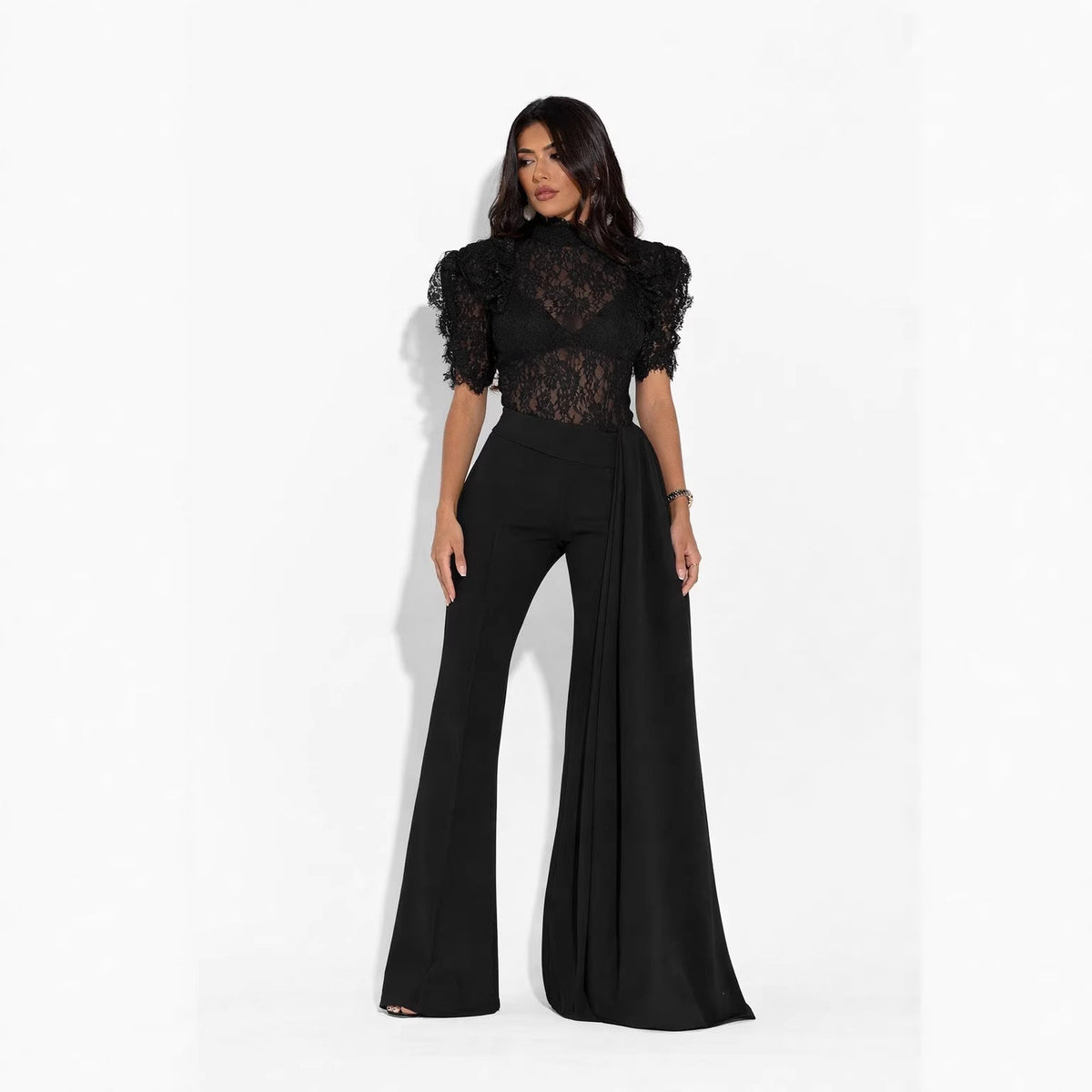 Women's Elegant Flared Pants with Side Draping