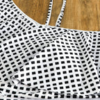 Women's Swimsuit Set with Ruffles and Plaid Pattern