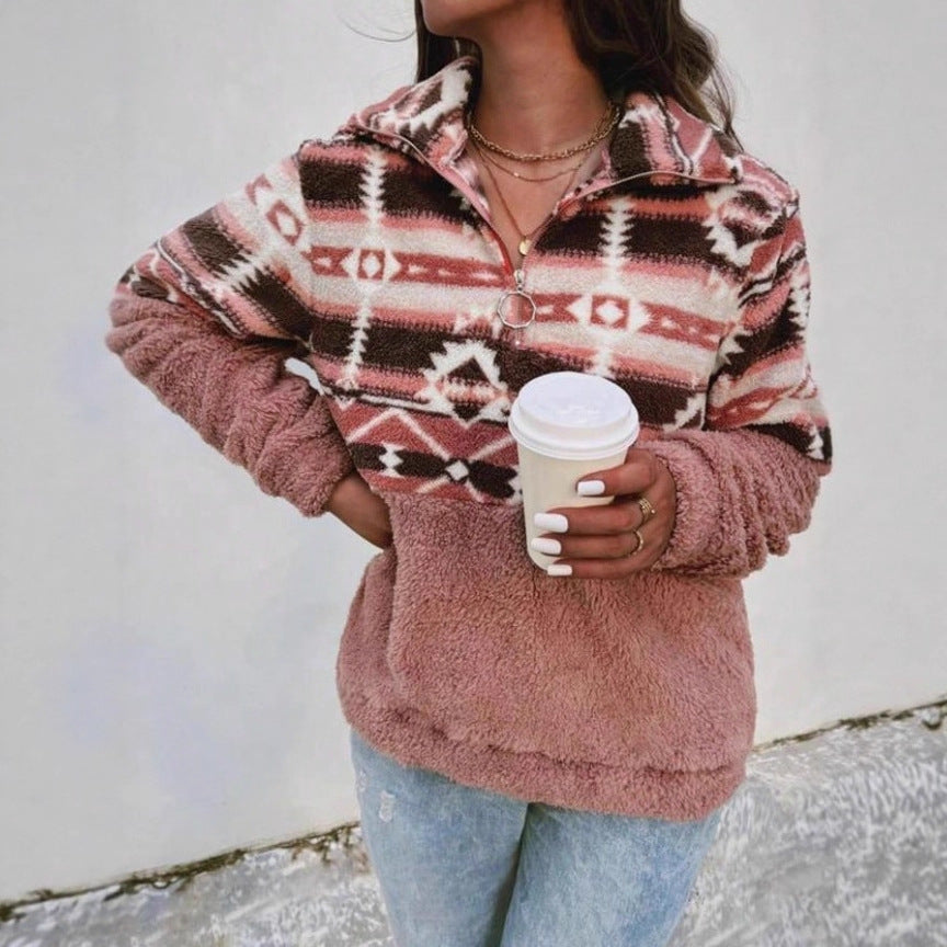 Women's Fleece Sweater with Aztec Pattern