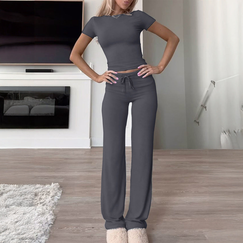 Women's Comfortable Lounge Set with Crop Top and Wide-Leg Pants
