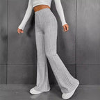 Women's Flared Stretch Pants with Vertical Ribbing