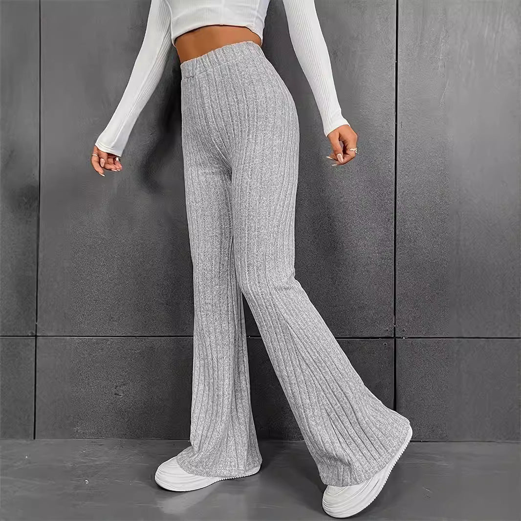 Women's Flared Stretch Pants with Vertical Ribbing