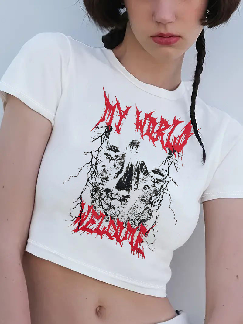 Women's Crop T-Shirt with Creative Skeleton Design and Inspiring Lettering