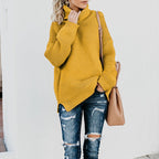 Women's Cozy Knit Sweater with High Collar and Textured Finish