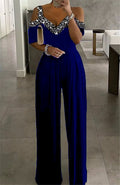 Elegant Women's Jumpsuit with Off-Shoulder Cut & Glittering Neckline