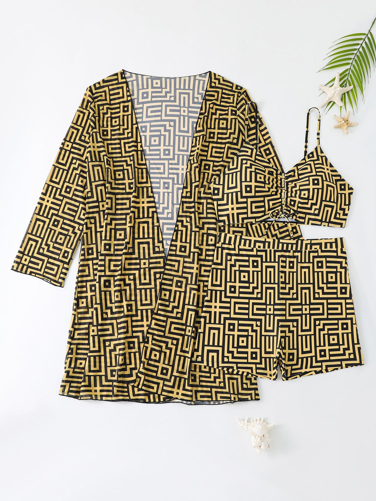 Women's Swimwear Set with Stylish Kimono and Shorts