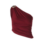 Women's Asymmetrical Top with Ruching and Shoulder Detail