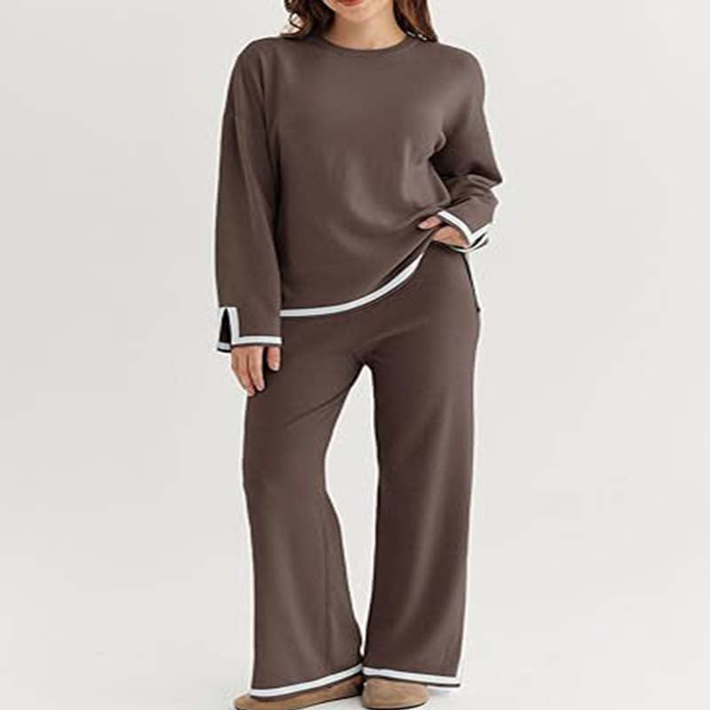 Women's Lounge Set with Wide Cut and Contrast Cuffs