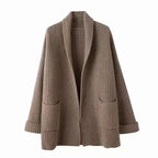 Women's Chunky Knit Cardigan with Elegant Lapels and Waist Belt