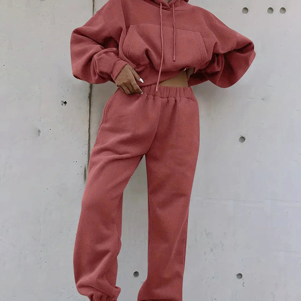 Women's Cozy Cropped Hoodie and High-Waisted Jogger Set