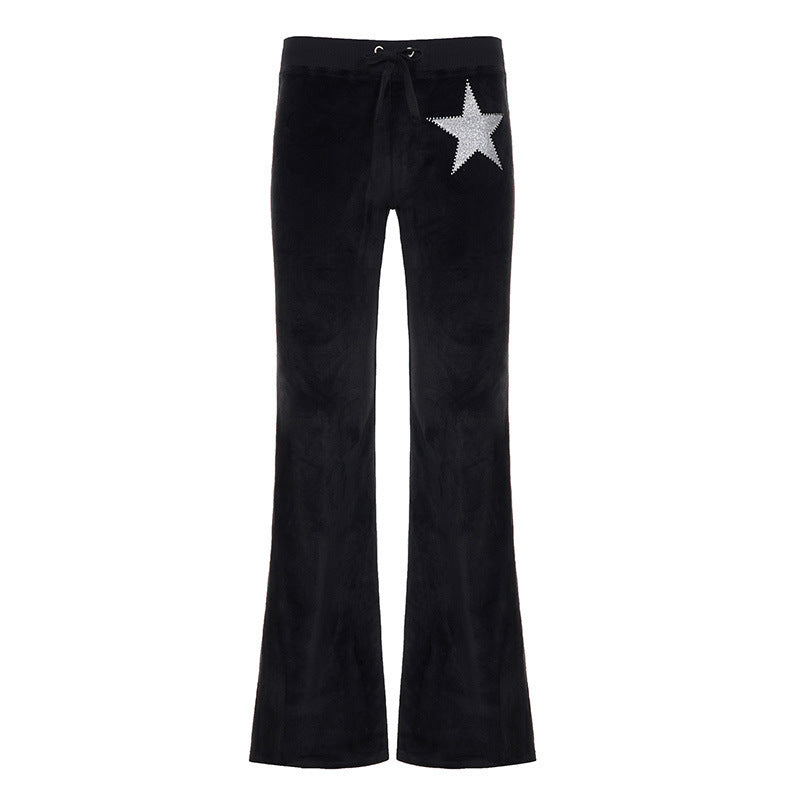 Women's Elegant Flared Trousers with Glitter Star Detail