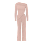 Long Sleeve Asymmetric Neckline Jumpsuit