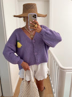 Women's Chunky Knit Cardigan with Cheerful Motif