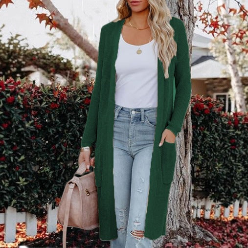 Women's Casual Open-Front Knit Coat with Pockets
