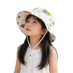 Unisex Kids' Wide Brim Sun Hat with Chin Strap and Unicorn Print