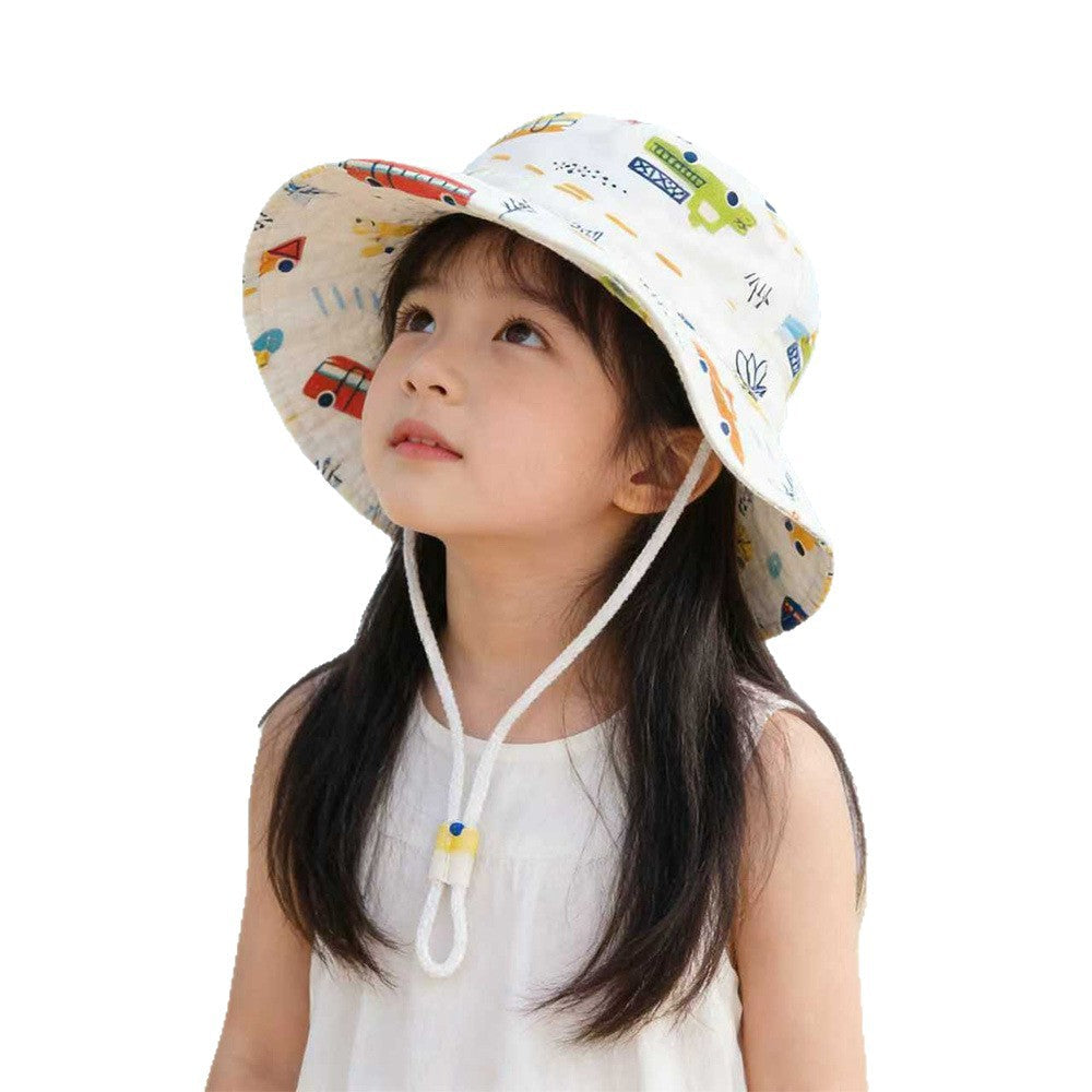 Unisex Kids' Wide Brim Sun Hat with Chin Strap and Unicorn Print