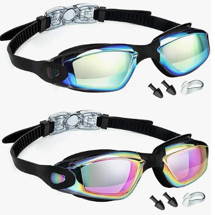 Swim goggles with adjustable head strap and anti-fog technology