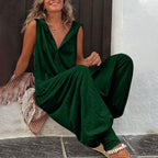 Women's Casual Jumpsuit with Hood and Button Details