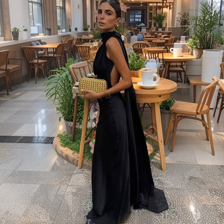 Women's Elegant Evening Dress with Asymmetric Cut and Striking Draping