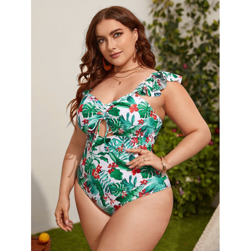 Women's Swimsuit with Ruffles and Fashionable Floral Pattern