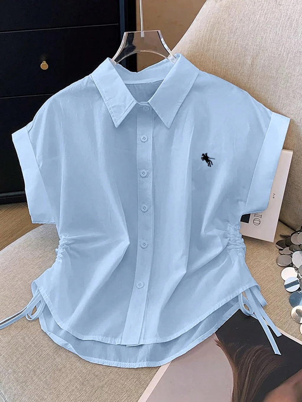 Women's Short-Sleeve Blouse with Side Ruching