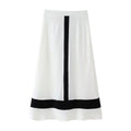Women's Midi Skirt with Contrasting Stripe Pattern