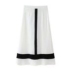 Women's Midi Skirt with Contrasting Stripe Pattern