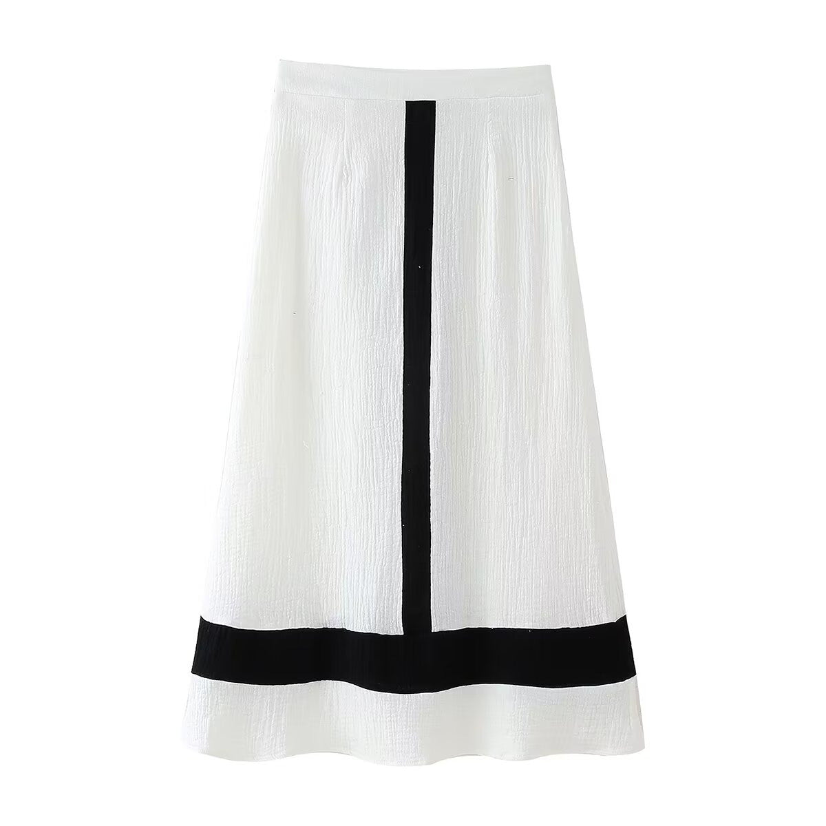 Women's Midi Skirt with Contrasting Stripe Pattern
