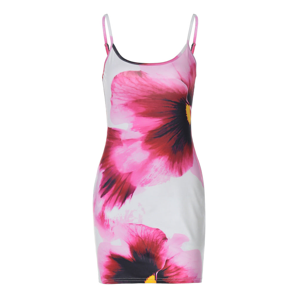 Women's Floral Mini Dress with Fine Spaghetti Straps