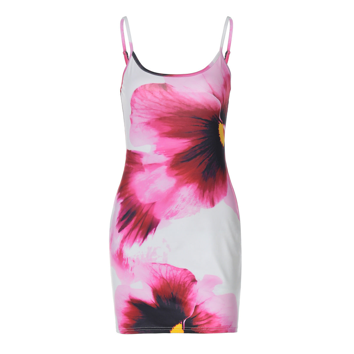 Women's Floral Mini Dress with Fine Spaghetti Straps