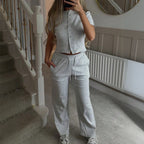 Women's Comfortable Two-Piece Set with Short-Sleeve Top and Loose Pants