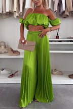 Women's Elegant Set with Flowy Top and Pleated Trousers