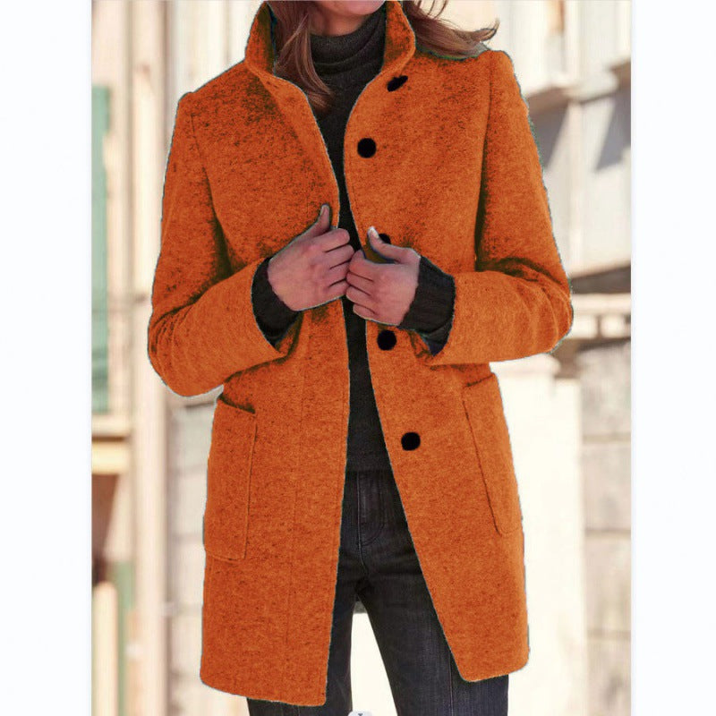 Women's Elegant Wool Jacket with Pockets and Button Closure