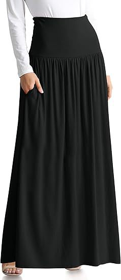 Women's Maxi Skirt with Elastic Waistband and Pockets