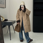 Women's Long Padded Winter Coat with Snap Button Closure