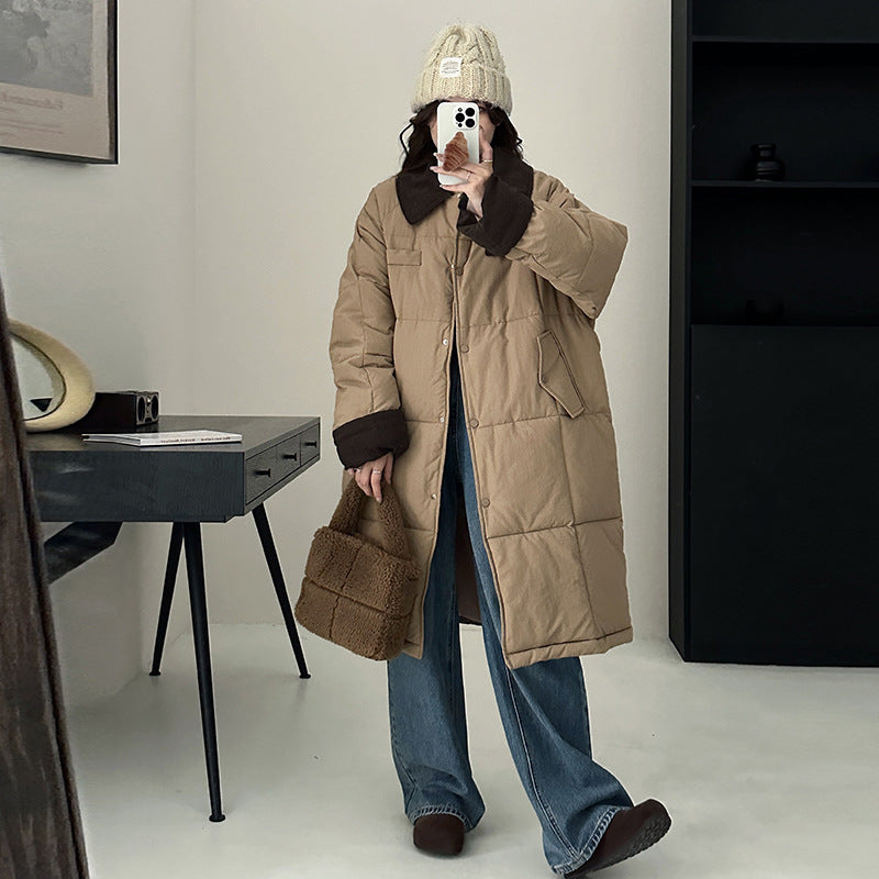 Women's Long Padded Winter Coat with Snap Button Closure