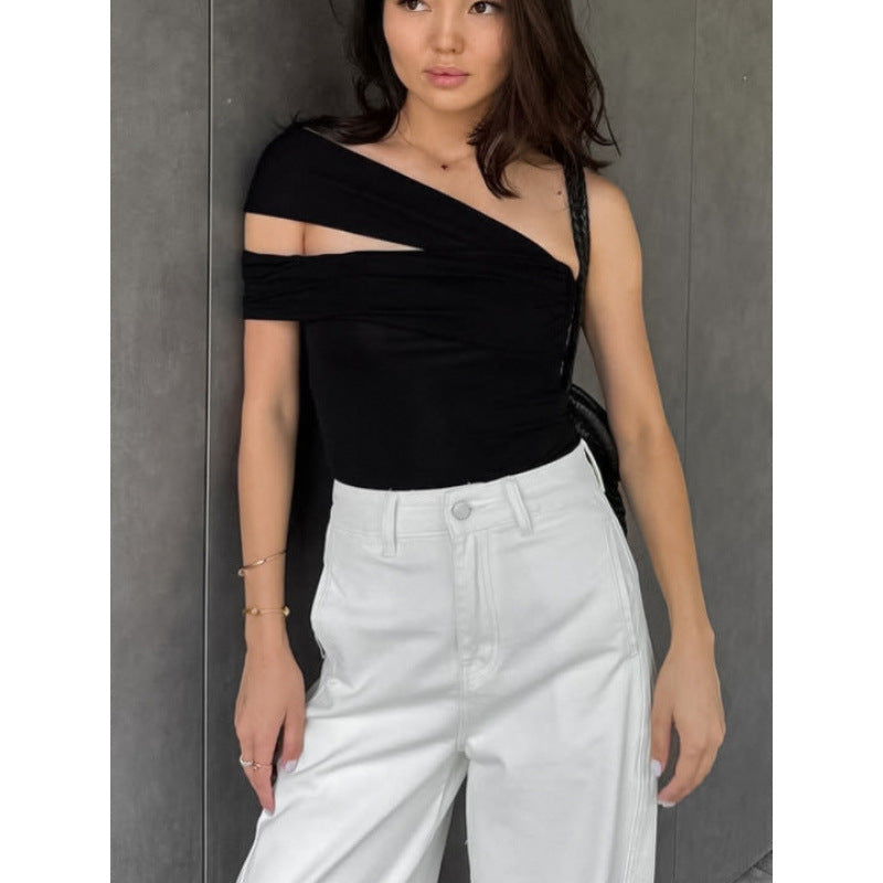 Women's Asymmetrical Top with Elegant Wrap Detail