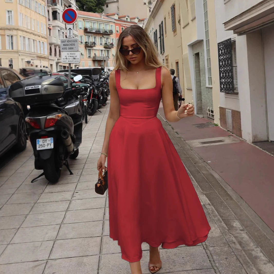 A-Line Maxi Dress with Square Neckline