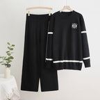 Women's Fashionable Leisure Loungewear Set with Wide Legs and Subtle Logo