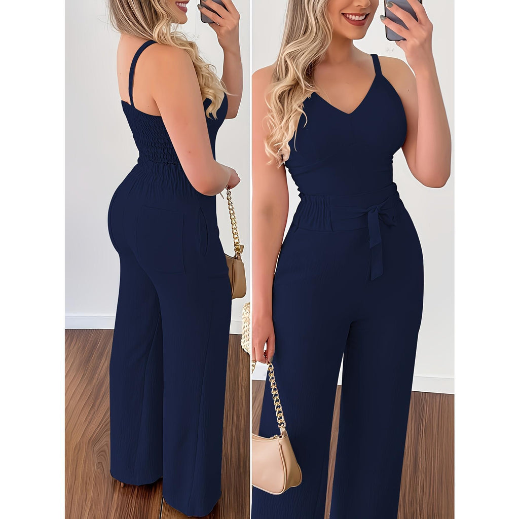 Women's Wide-Leg Jumpsuit with Sash
