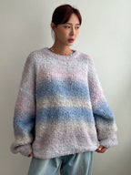 Women's Fluffy Sweater with Textured Gradient and Loose Fit