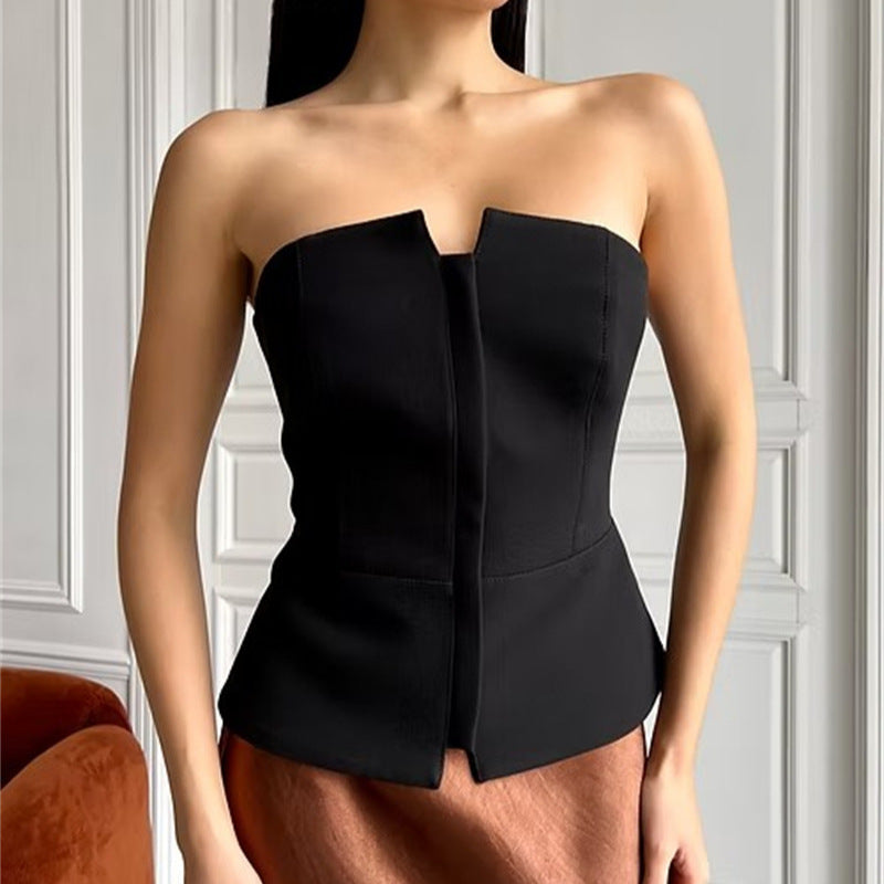 Women's Sleeveless Denim Top with Zipper