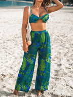 Women's Swim Set with Floral Design and Loose Palazzo Pants