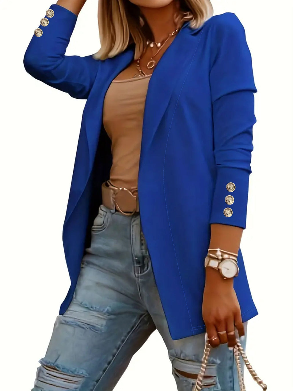 Women's Elegant Blazer with Fashionable Button Details