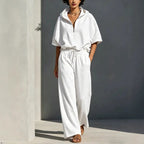 Women's Casual Lounge Set with Half-Zip Hoodie and Wide Palazzo Pants